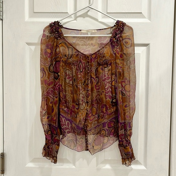 Blumarine Sheer Floral Button Down Blouse - Picture 2 of 12
